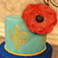 Hand crafted anemone flower with gold stenciled damask